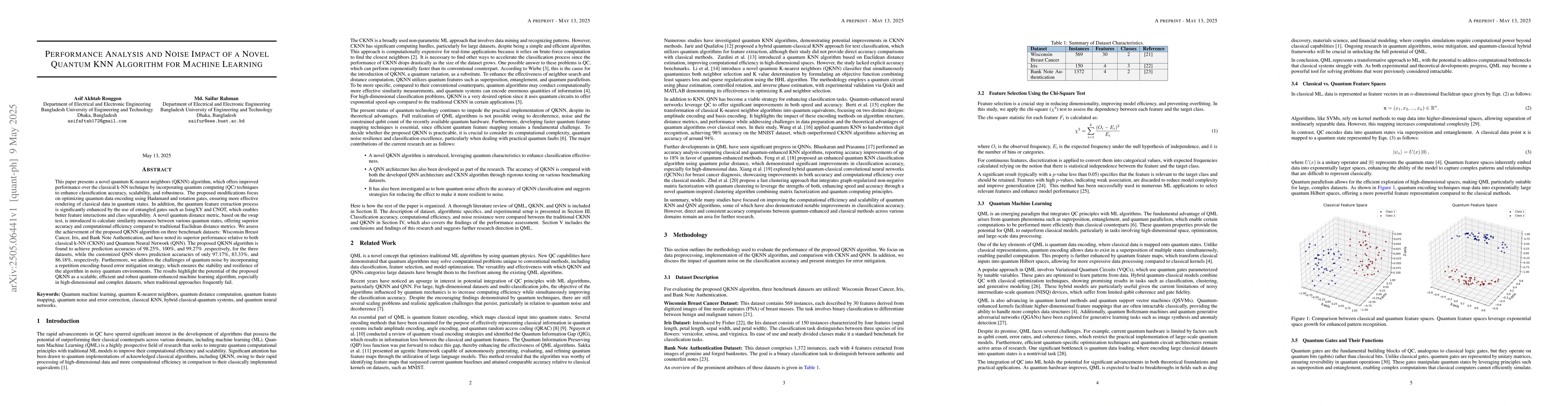 Thumbnail for Performance Analysis and Noise Impact of a Novel Quantum KNN Algorithm
  for Machine Learning