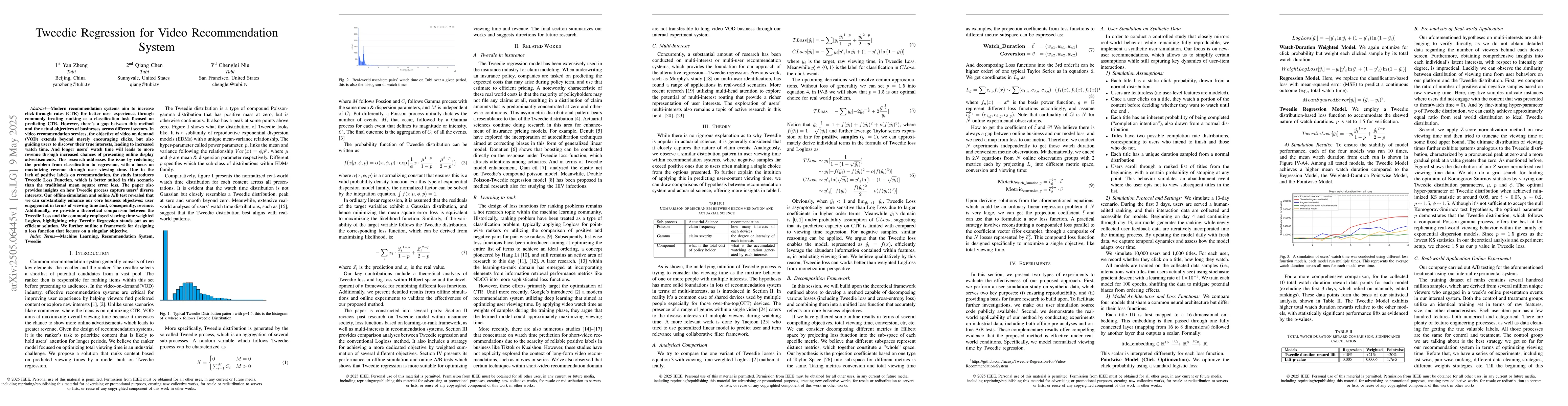 Thumbnail for Tweedie Regression for Video Recommendation System