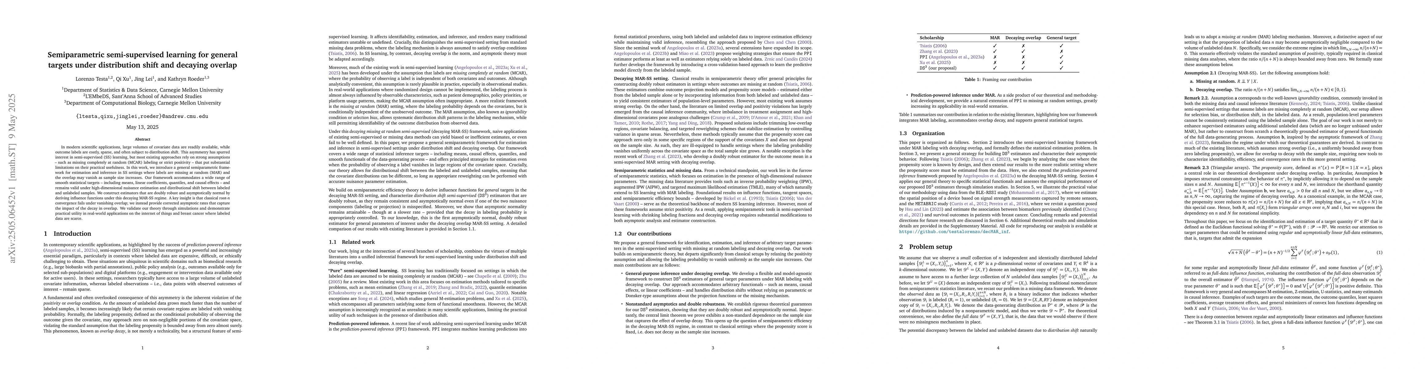 Thumbnail for Semiparametric semi-supervised learning for general targets under
  distribution shift and decaying overlap