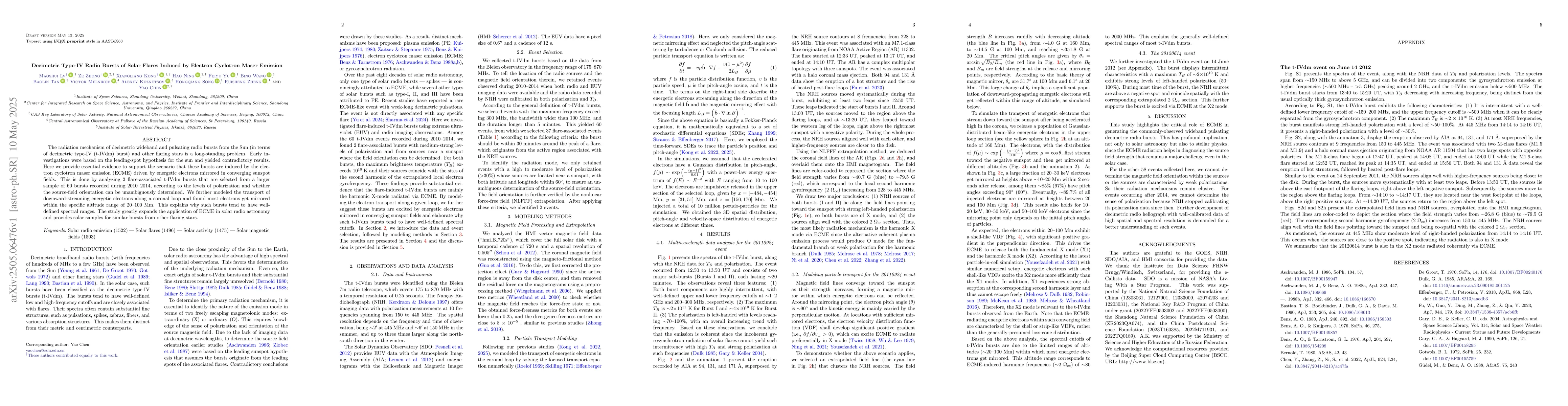Thumbnail for Decimetric Type-IV Radio Bursts of Solar Flares Induced by Electron
  Cyclotron Maser Emission