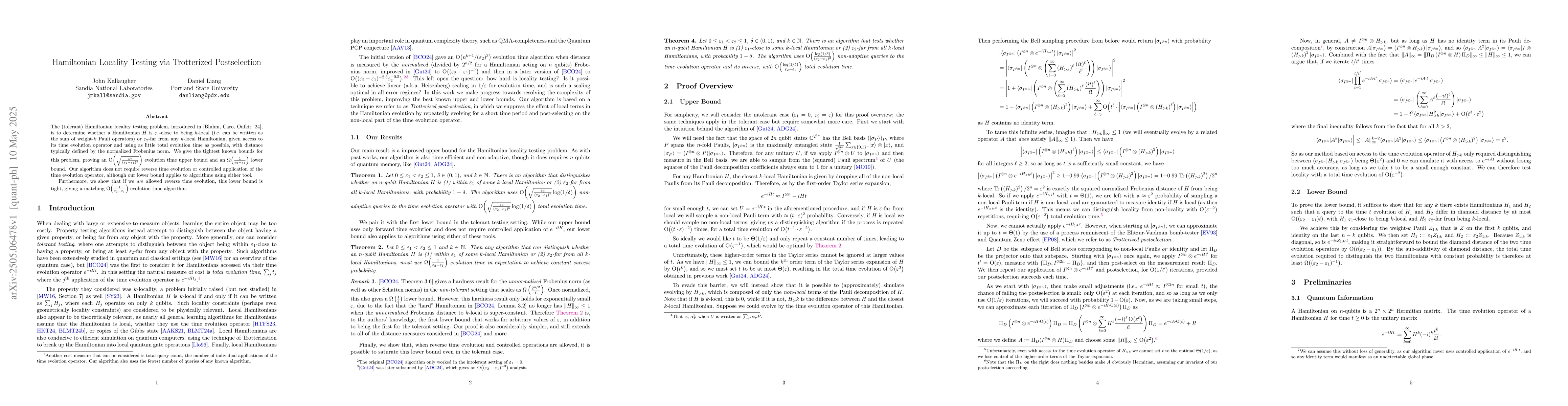 Thumbnail for Hamiltonian Locality Testing via Trotterized Postselection