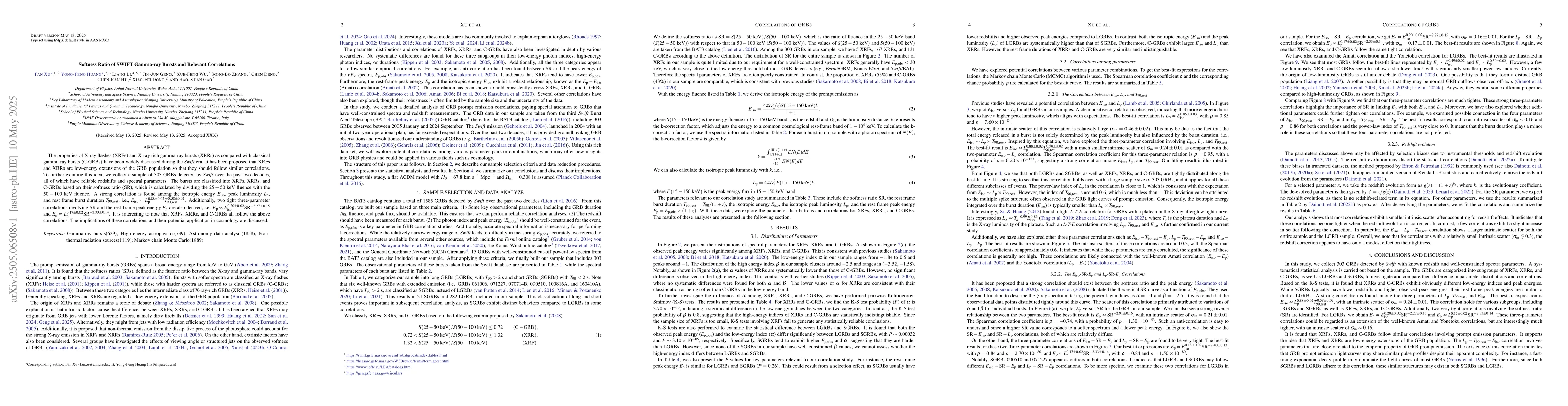 Thumbnail for Softness Ratio of SWIFT Gamma-ray Bursts and Relevant Correlations
