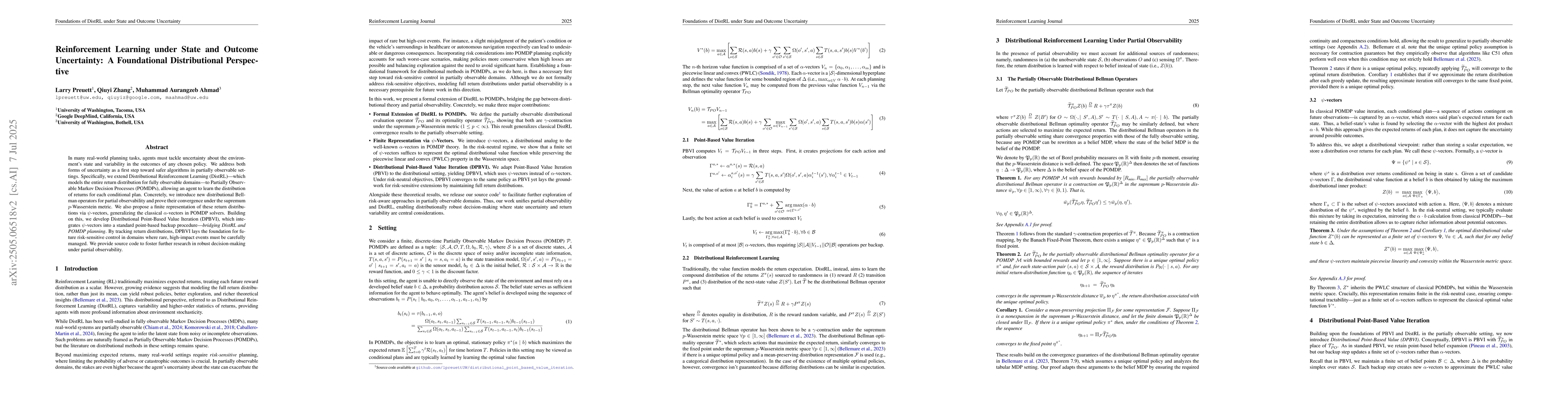 Thumbnail for Reinforcement Learning under State and Outcome Uncertainty: A
  Foundational Distributional Perspective