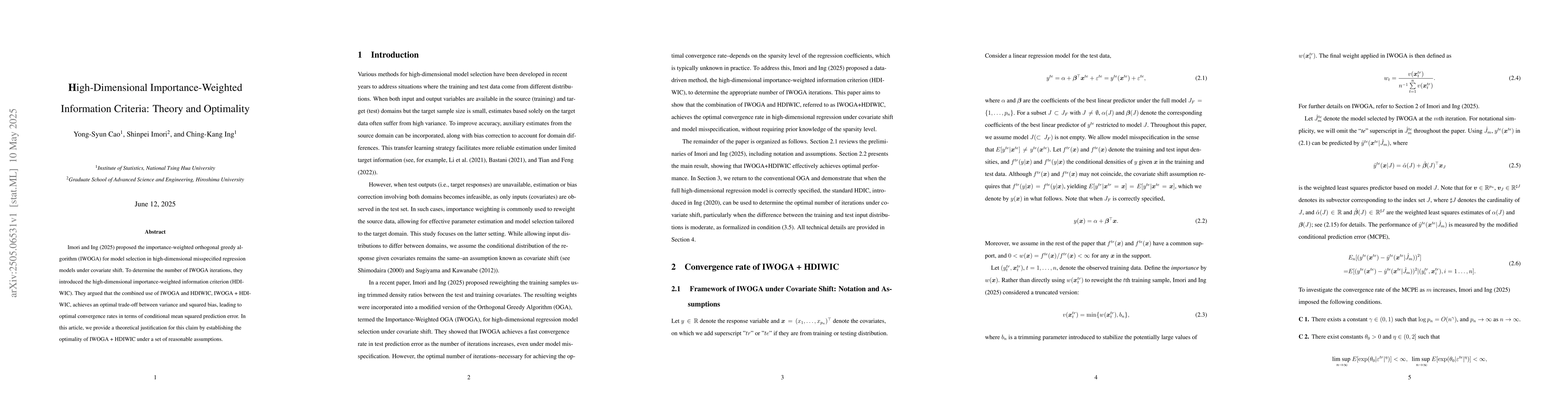 Thumbnail for High-Dimensional Importance-Weighted Information Criteria: Theory and
  Optimality