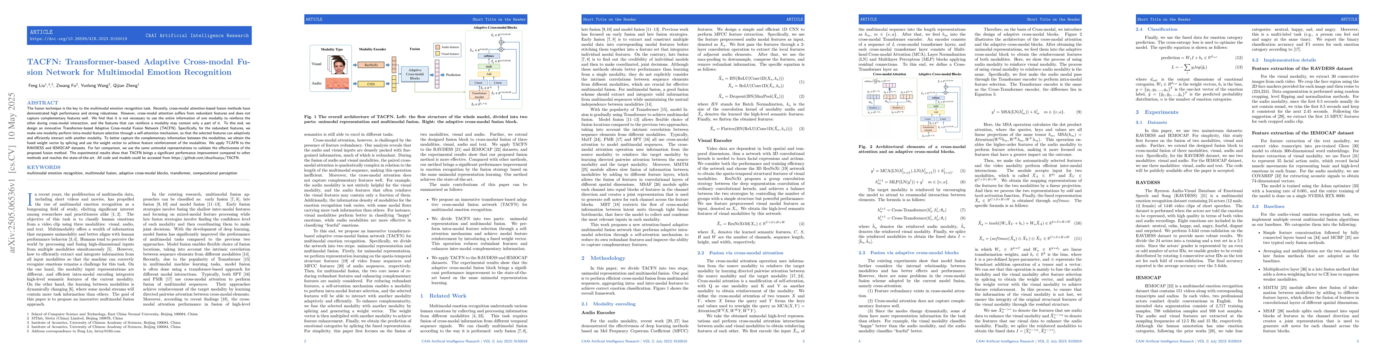 Thumbnail for TACFN: Transformer-based Adaptive Cross-modal Fusion Network for
  Multimodal Emotion Recognition