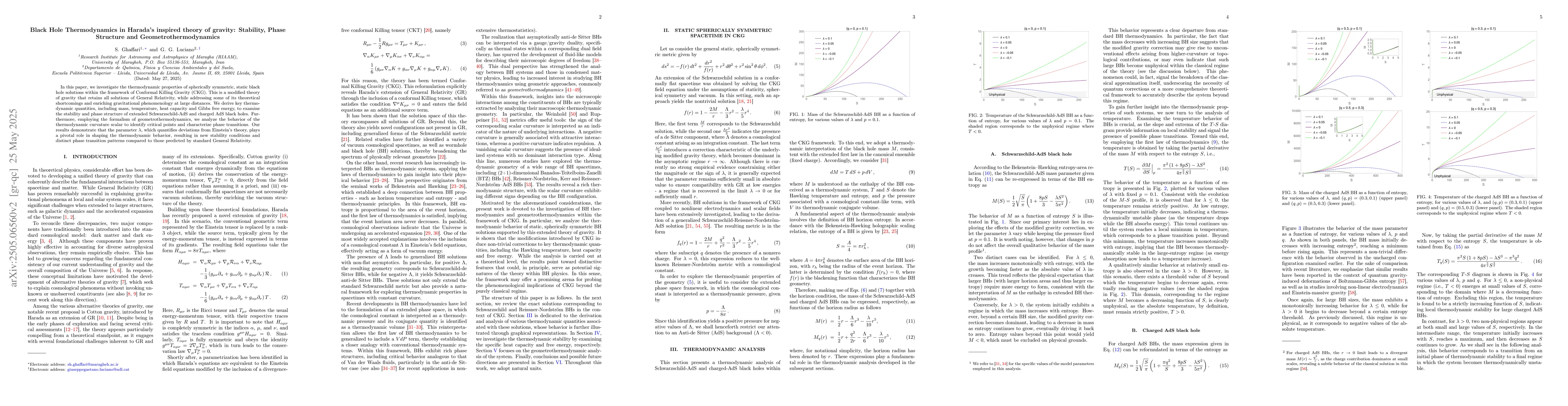 Thumbnail for Black Hole Thermodynamics in Harada's inspired theory of gravity:
  Stability, Phase Structure and Geometrothermodynamics