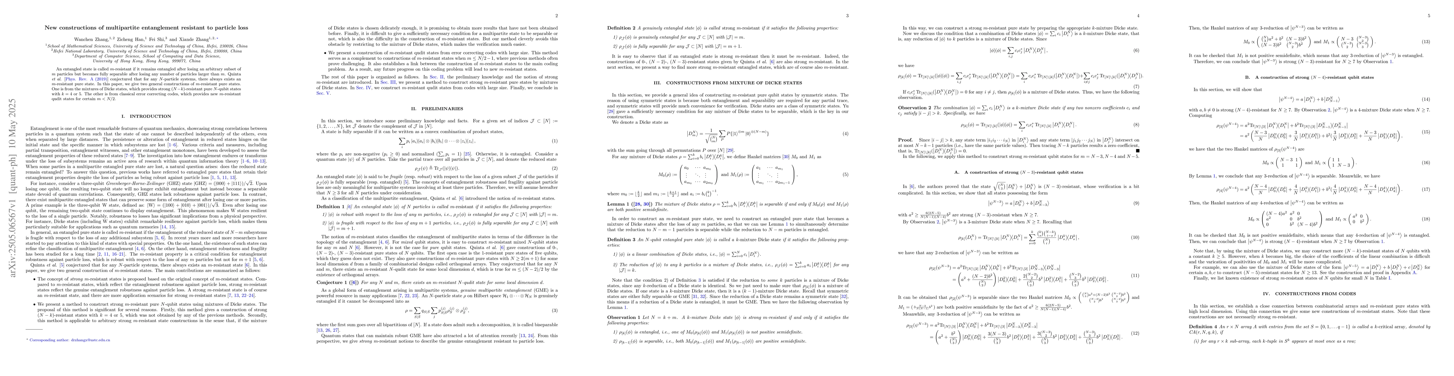 Thumbnail for New constructions of multipartite entanglement resistant to particle
  loss