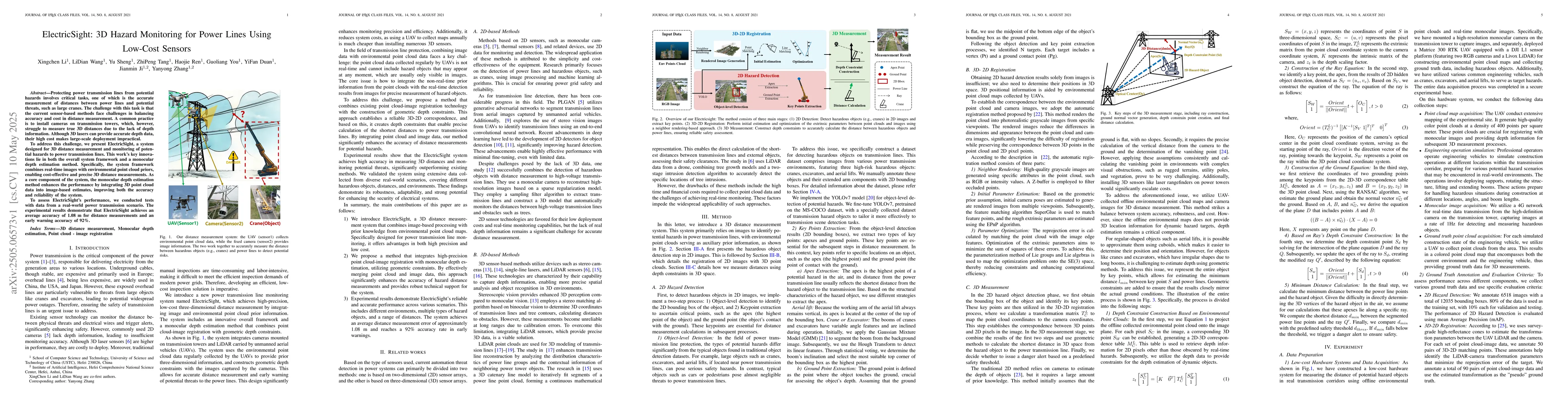 Thumbnail for ElectricSight: 3D Hazard Monitoring for Power Lines Using Low-Cost
  Sensors