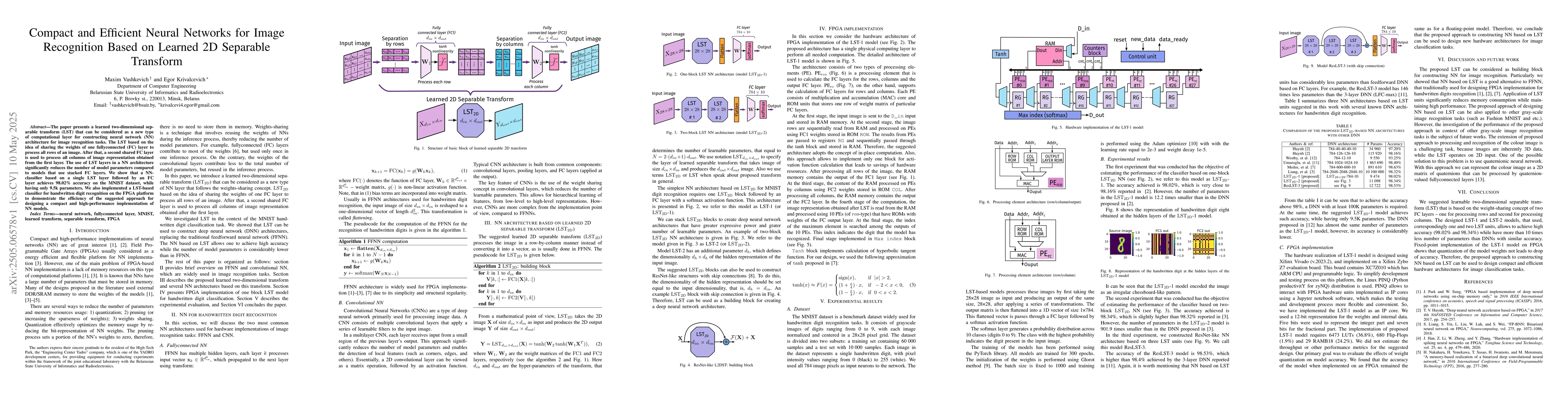 Thumbnail for Compact and Efficient Neural Networks for Image Recognition Based on
  Learned 2D Separable Transform