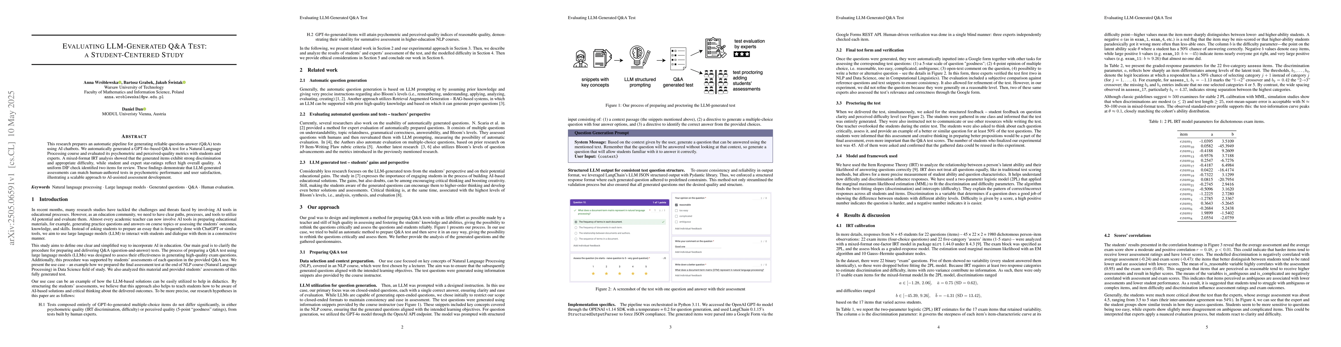 Thumbnail for Evaluating LLM-Generated Q&A Test: a Student-Centered Study
