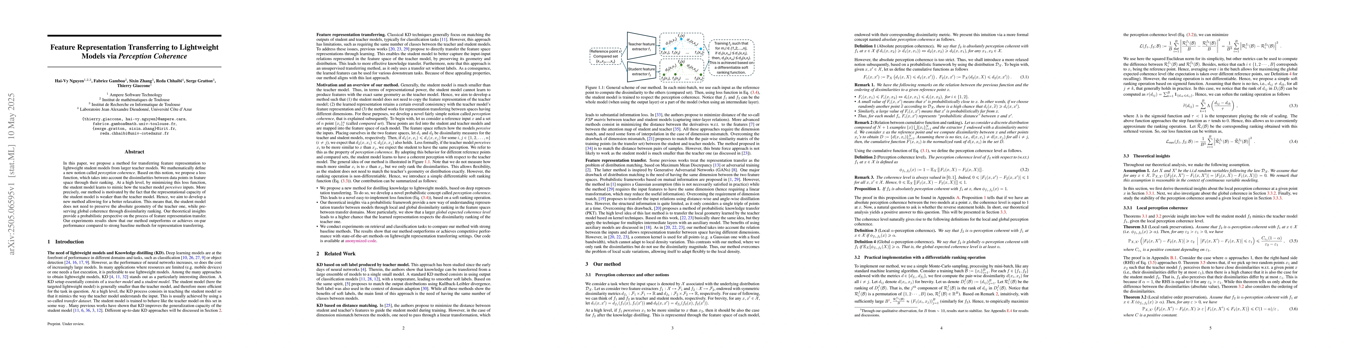 Thumbnail for Feature Representation Transferring to Lightweight Models via Perception
  Coherence