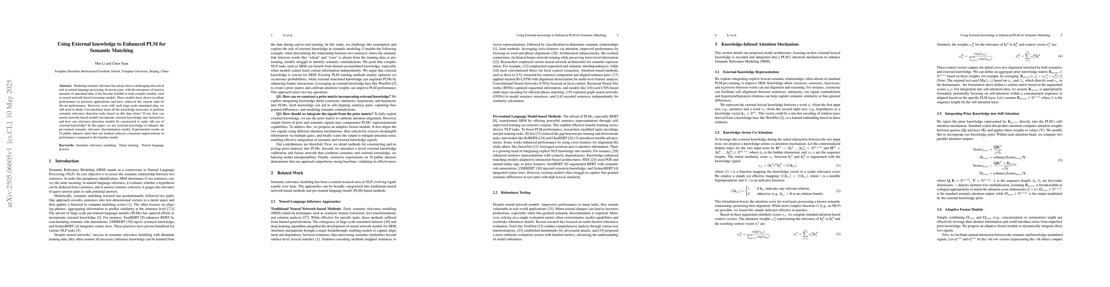 Thumbnail for Using External knowledge to Enhanced PLM for Semantic Matching