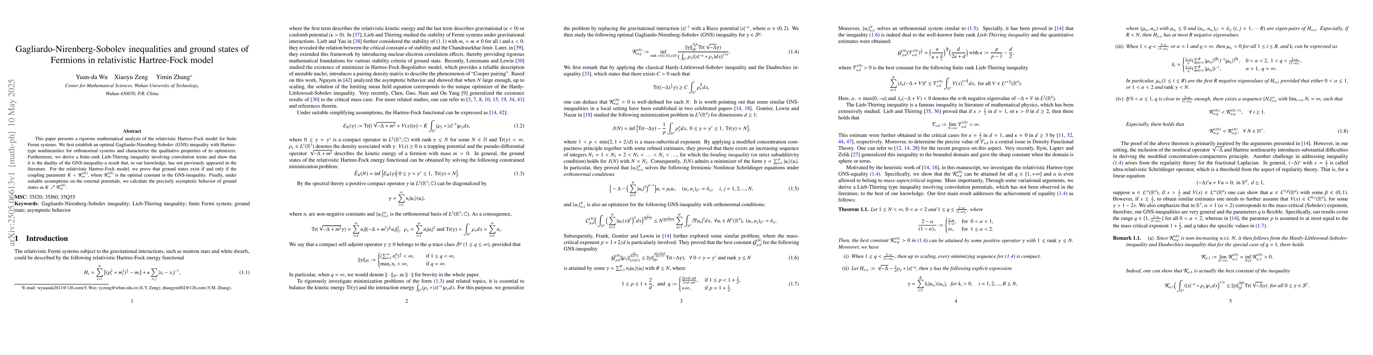 Thumbnail for Gagliardo-Nirenberg-Sobolev inequalities and ground states of Fermions
  in relativistic Hartree-Fock model
