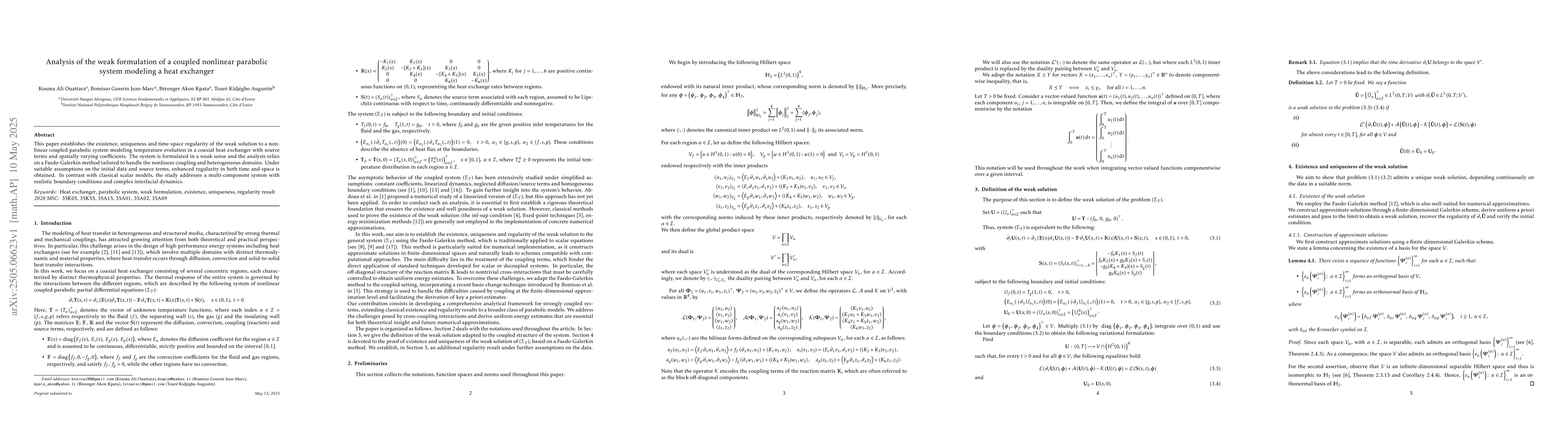 Thumbnail for Analysis of the weak formulation of a coupled nonlinear parabolic system
  modeling a heat exchanger