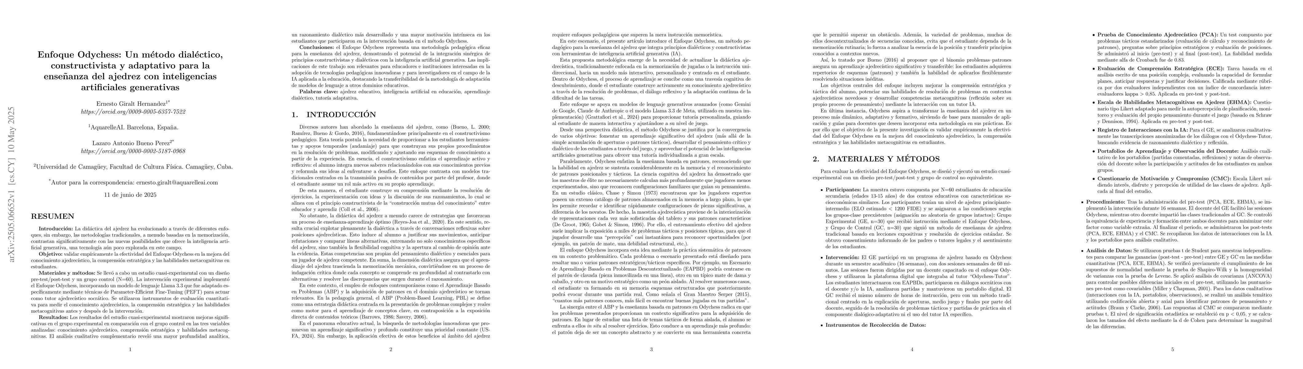 Thumbnail for Enfoque Odychess: Un método dialéctico, constructivista y adaptativo
  para la enseñanza del ajedrez con inteligencias artificiales generativas
