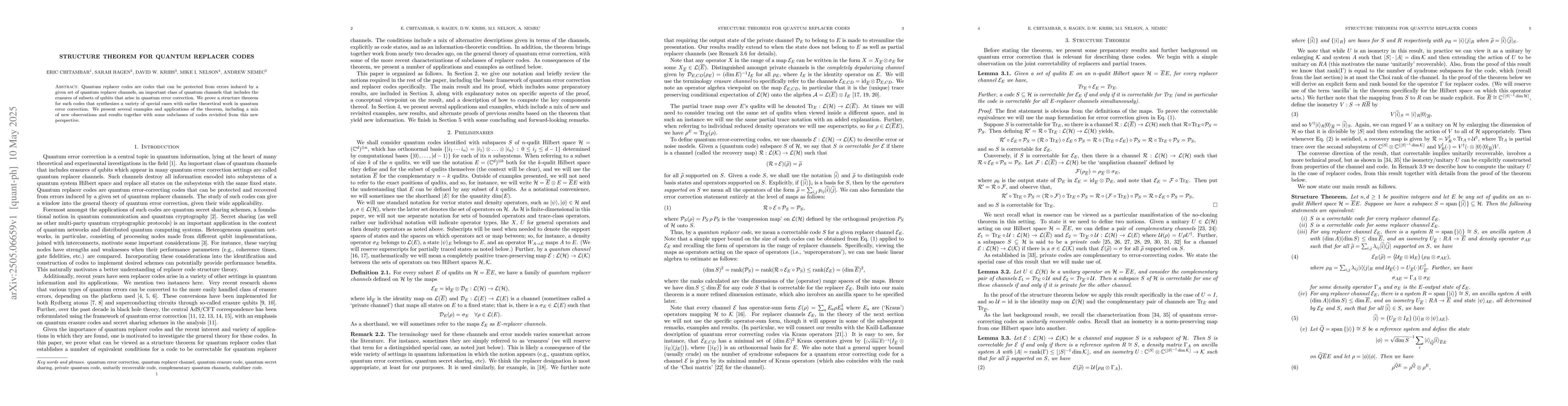 Thumbnail for Structure Theorem for Quantum Replacer Codes