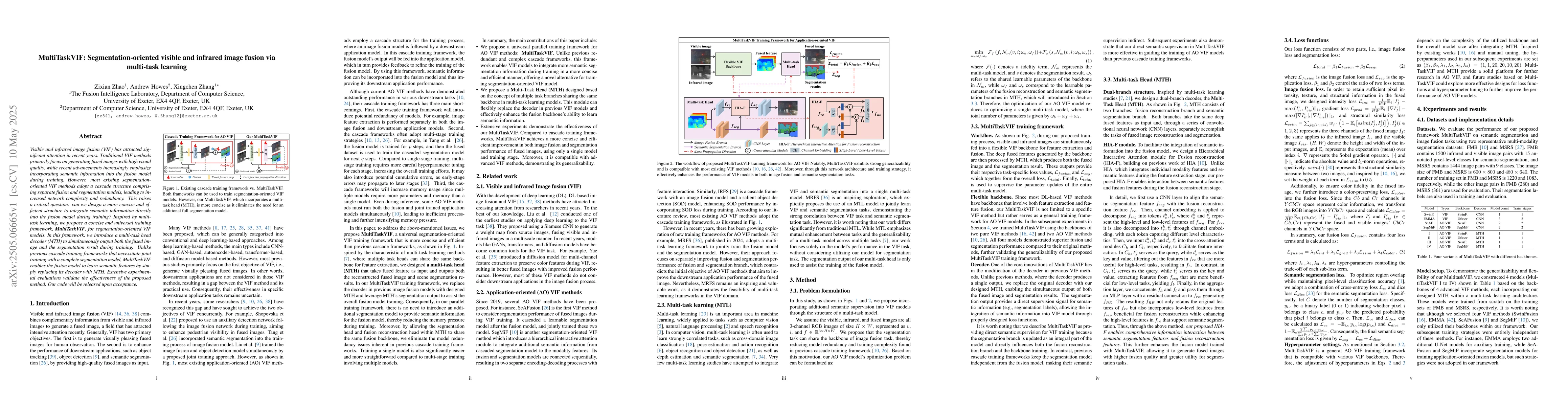 Thumbnail for MultiTaskVIF: Segmentation-oriented visible and infrared image fusion
  via multi-task learning
