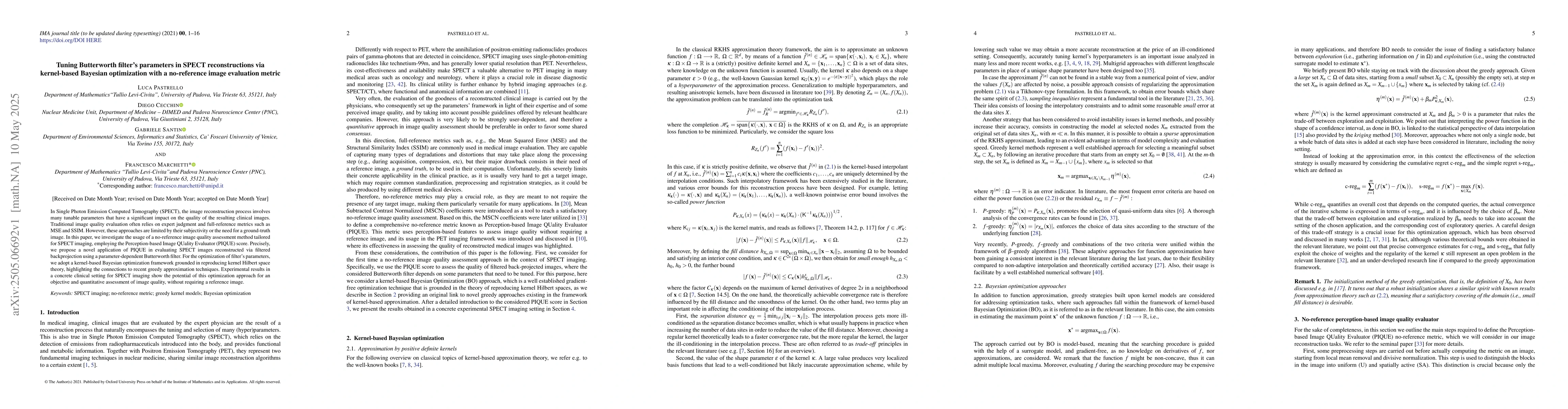 Thumbnail for Tuning Butterworth filter's parameters in SPECT reconstructions via
  kernel-based Bayesian optimization with a no-reference image evaluation
  metric