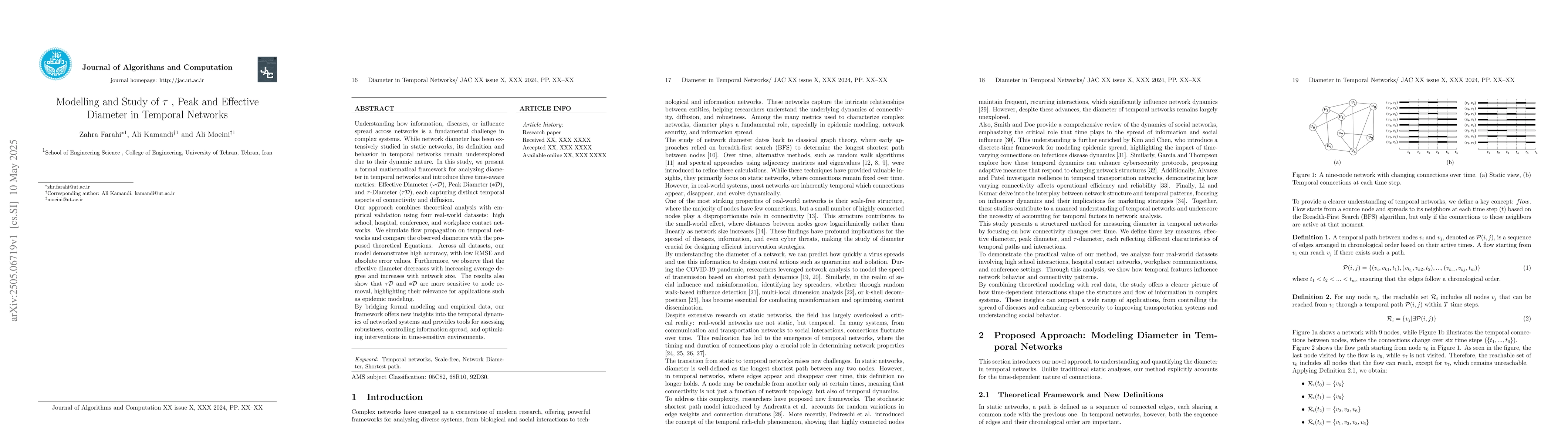 Thumbnail for Modelling and Study of t , Peak and Effective Diameter in Temporal
  Networks