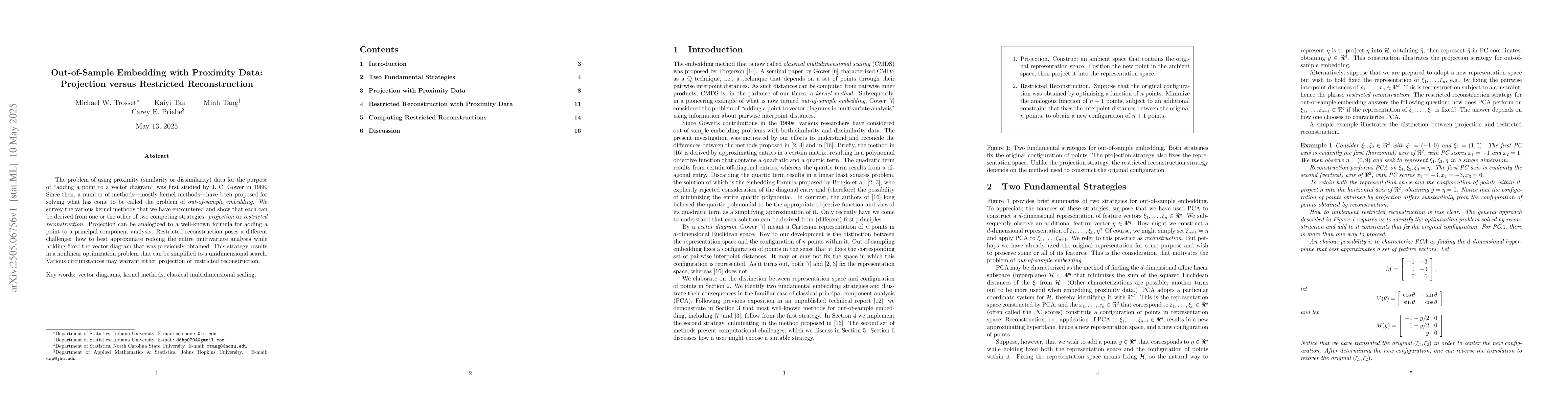 Thumbnail for Out-of-Sample Embedding with Proximity Data: Projection versus
  Restricted Reconstruction