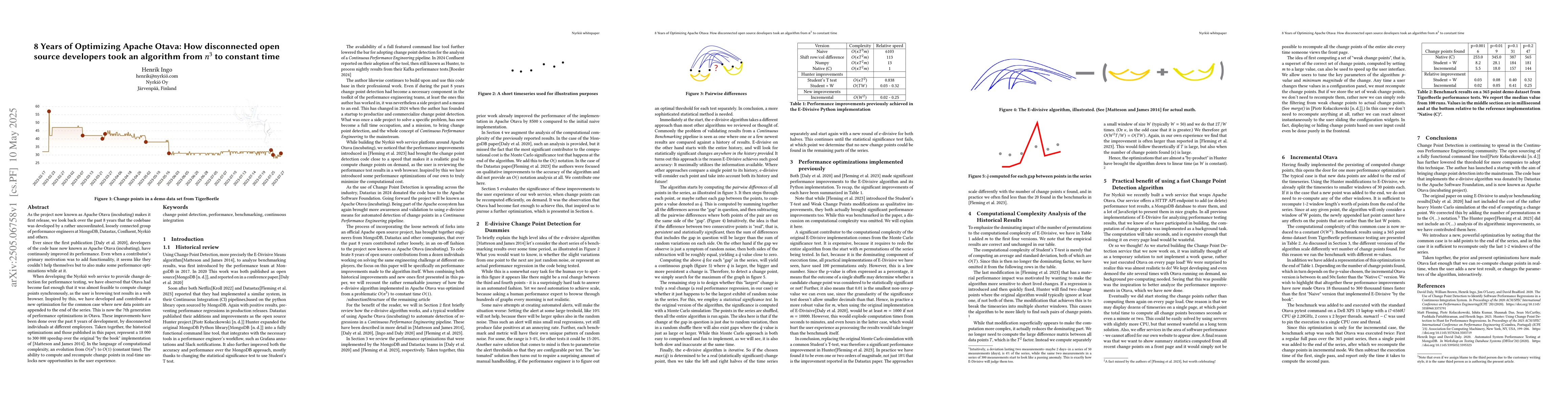 Thumbnail for 8 Years of Optimizing Apache Otava: How disconnected open source
  developers took an algorithm from n3 to constant time