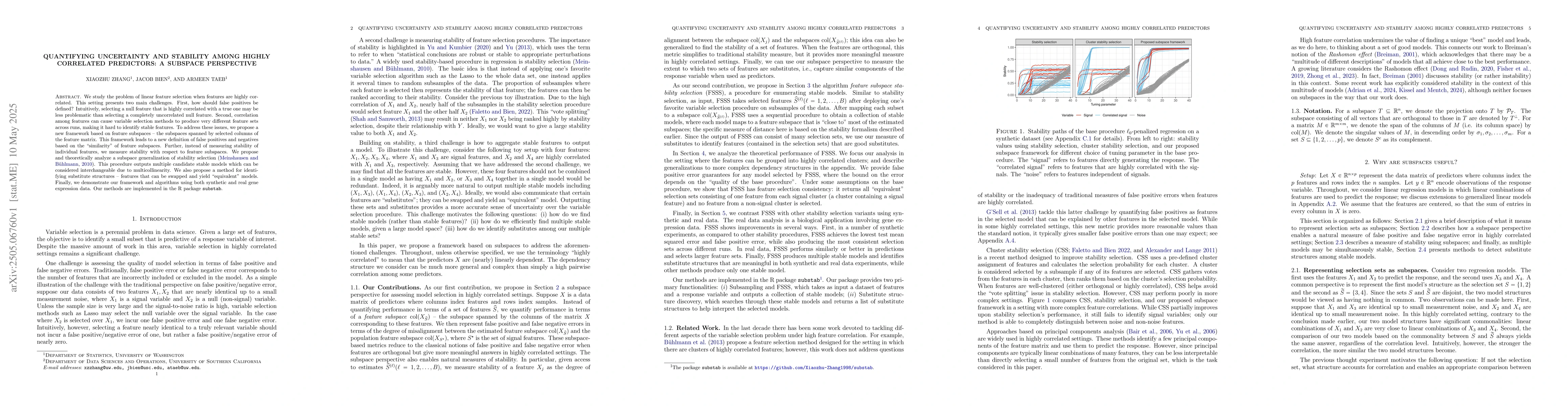 Thumbnail for Quantifying uncertainty and stability among highly correlated
  predictors: a subspace perspective