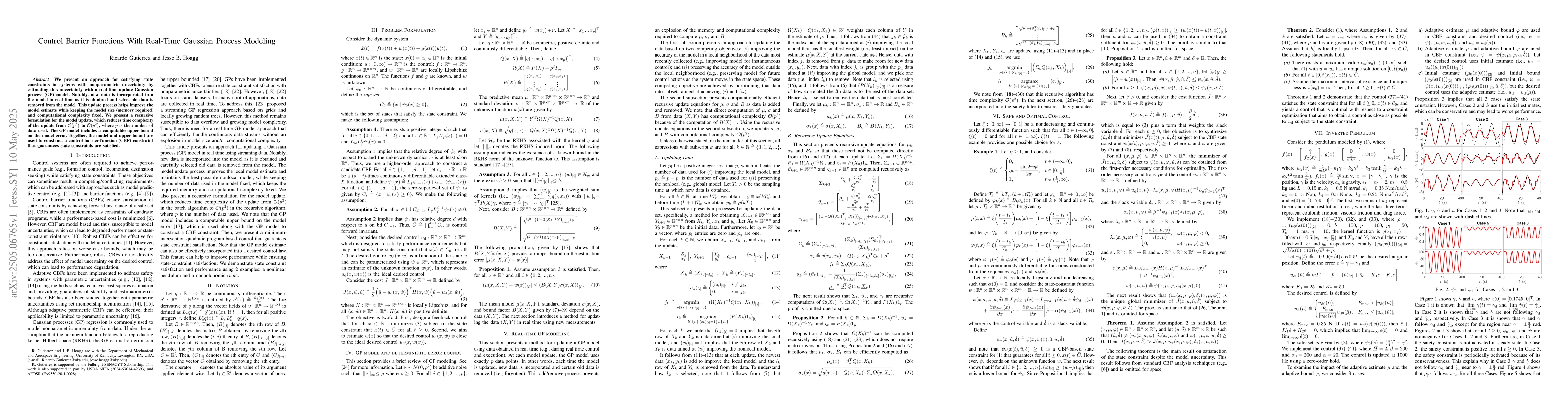 Thumbnail for Control Barrier Functions With Real-Time Gaussian Process Modeling