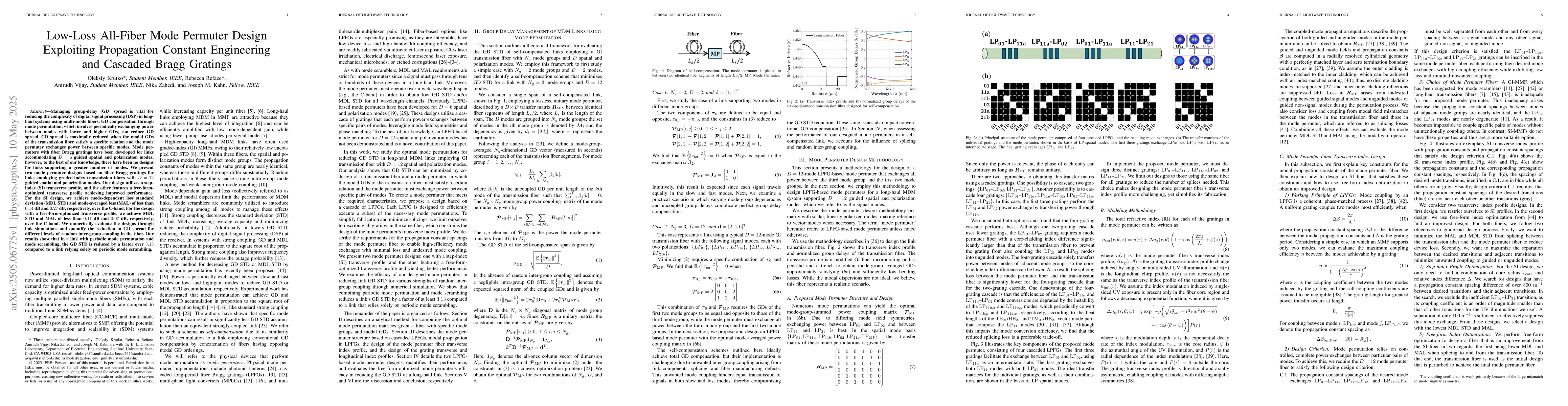 Thumbnail for Low-Loss All-Fiber Mode Permuter Design Exploiting Propagation Constant
  Engineering and Cascaded Bragg Gratings