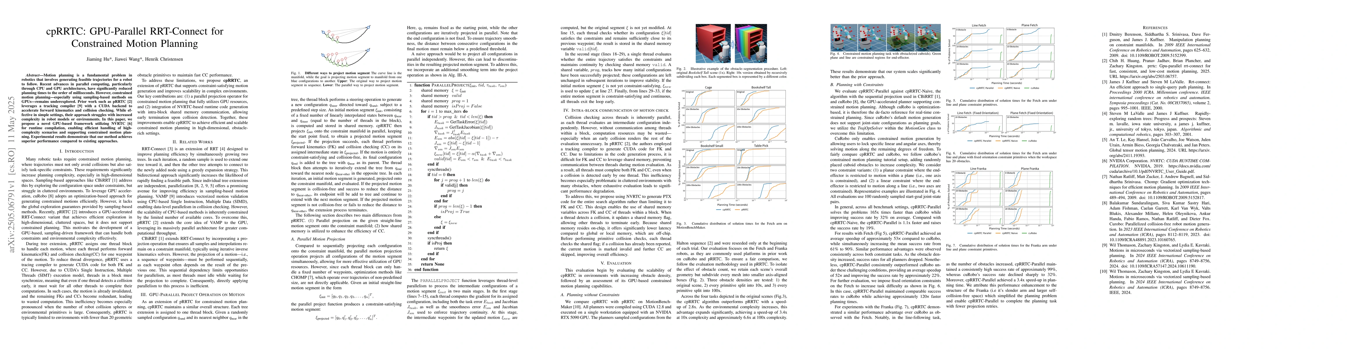 Thumbnail for cpRRTC: GPU-Parallel RRT-Connect for Constrained Motion Planning
