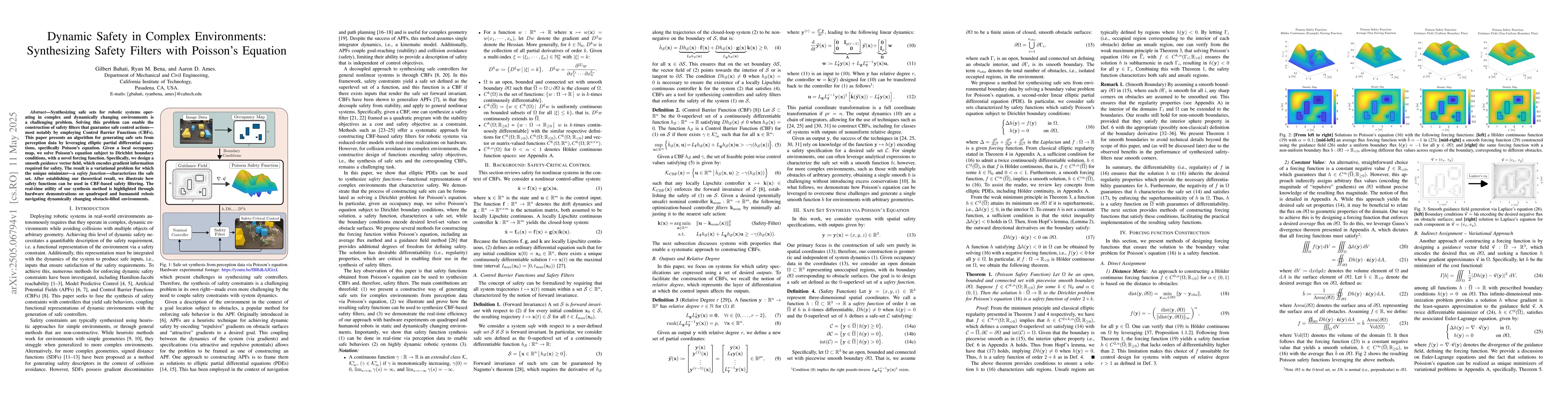 Thumbnail for Dynamic Safety in Complex Environments: Synthesizing Safety Filters with
  Poisson's Equation