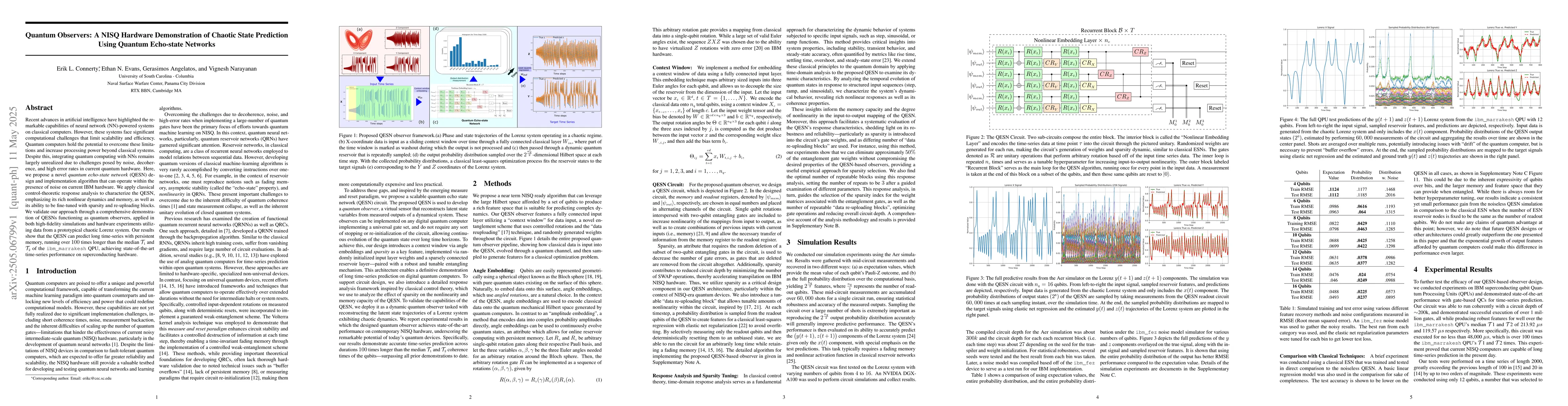 Thumbnail for Quantum Observers: A NISQ Hardware Demonstration of Chaotic State
  Prediction Using Quantum Echo-state Networks