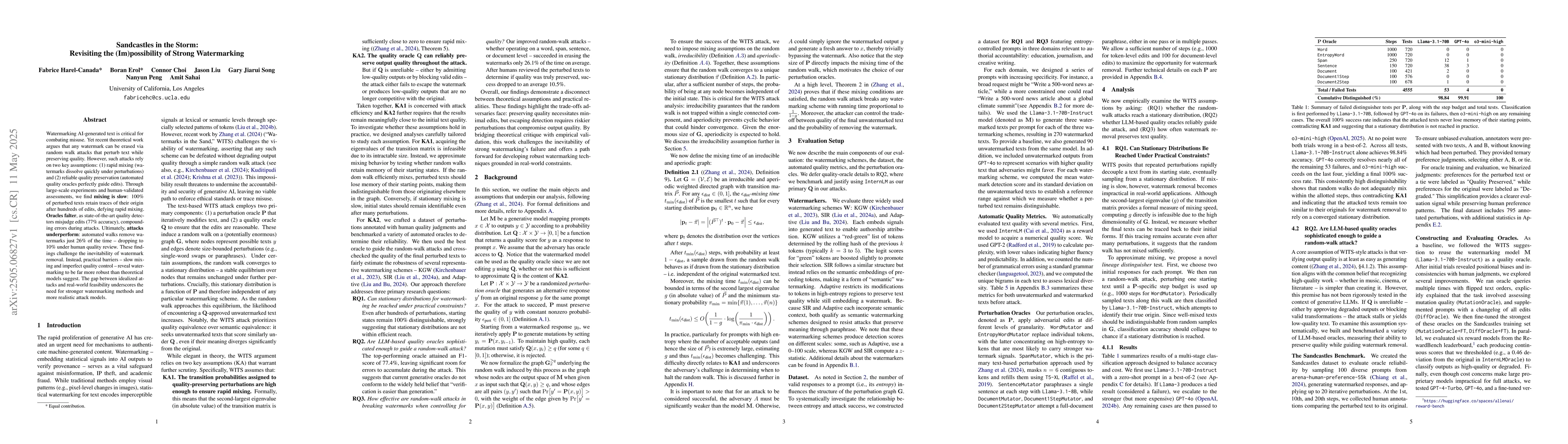 Thumbnail for Sandcastles in the Storm: Revisiting the (Im)possibility of Strong
  Watermarking