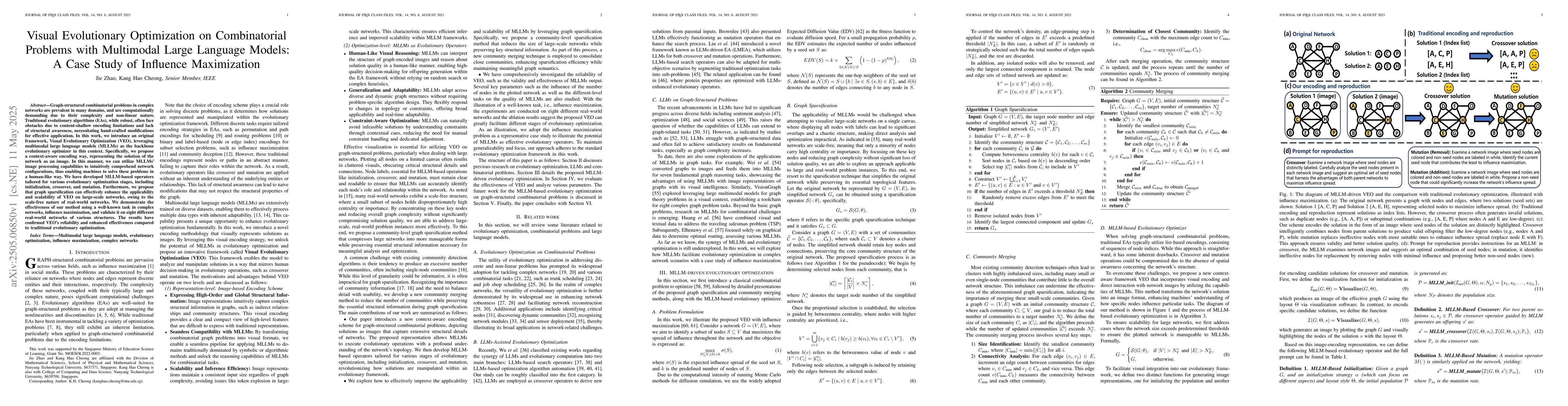 Thumbnail for Visual Evolutionary Optimization on Combinatorial Problems with
  Multimodal Large Language Models: A Case Study of Influence Maximization