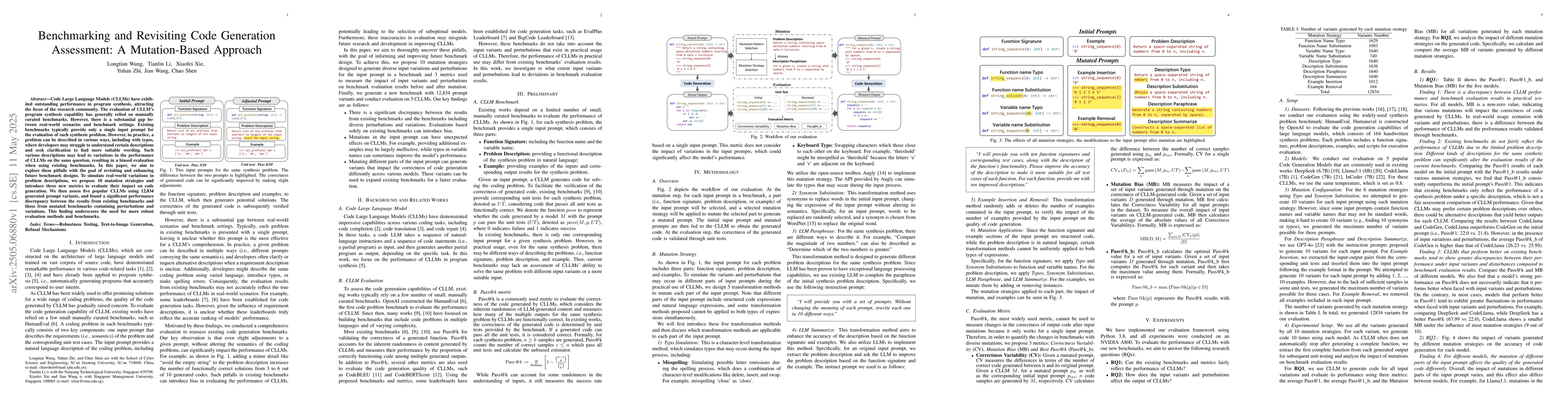 Thumbnail for Benchmarking and Revisiting Code Generation Assessment: A Mutation-Based
  Approach