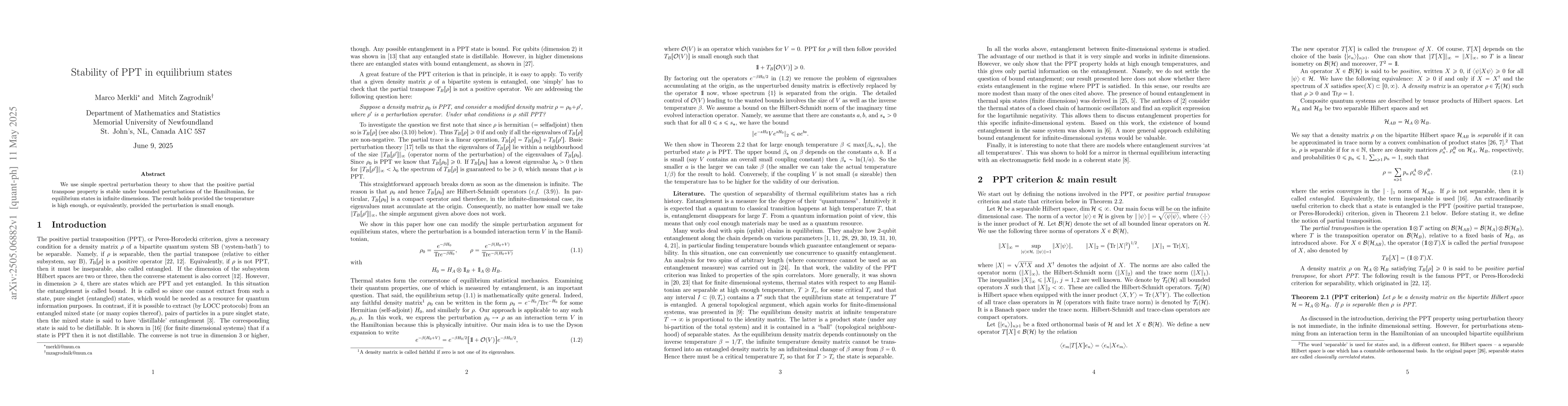 Thumbnail for Stability of PPT in equilibrium states