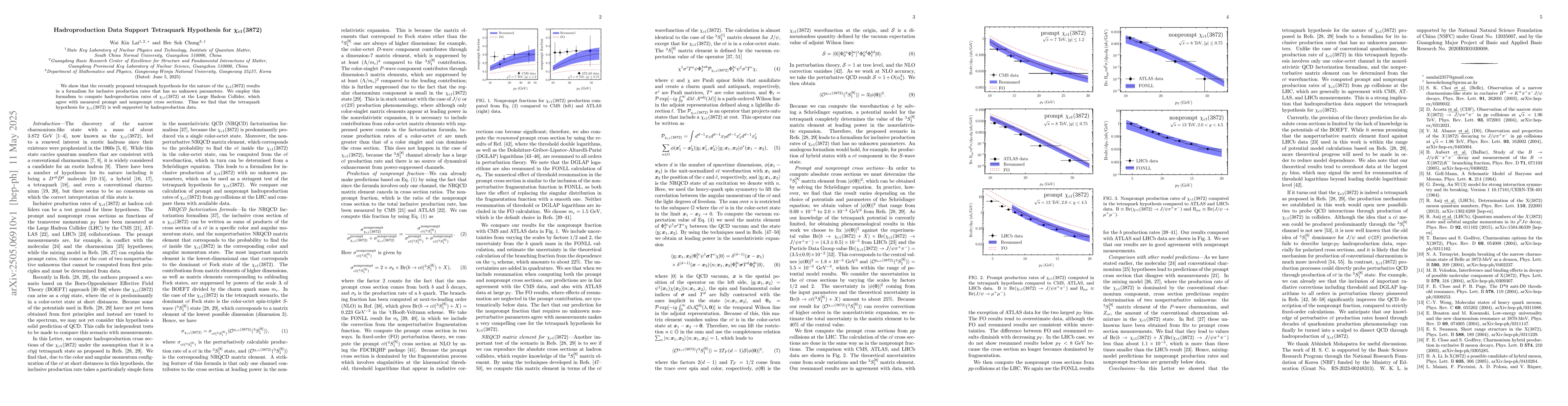 Thumbnail for Hadroproduction Data Support Tetraquark Hypothesis for $χ_{c1}
  (3872)$