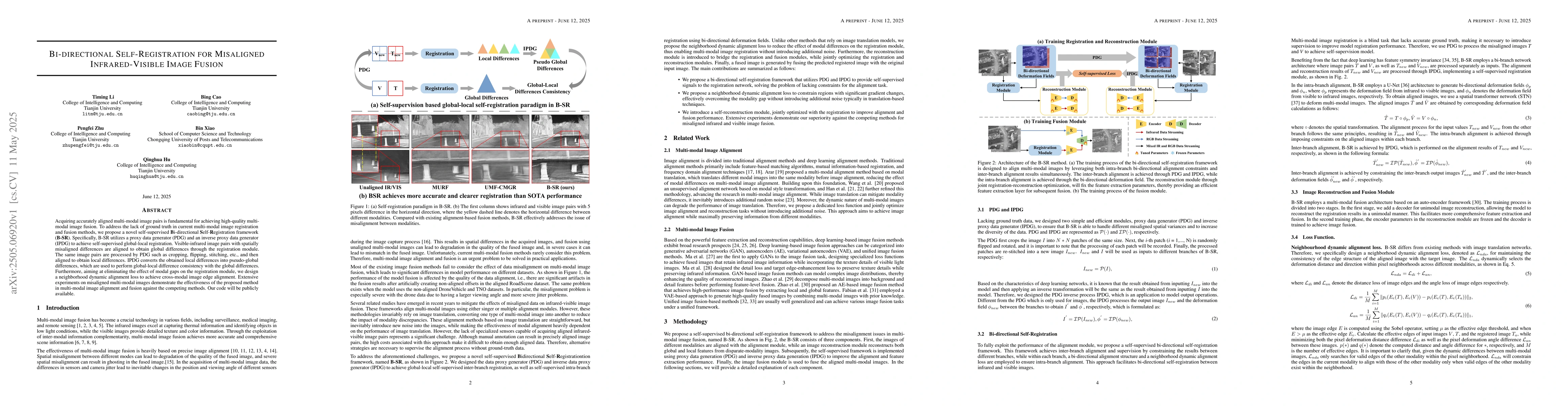 Thumbnail for Bi-directional Self-Registration for Misaligned Infrared-Visible Image
  Fusion