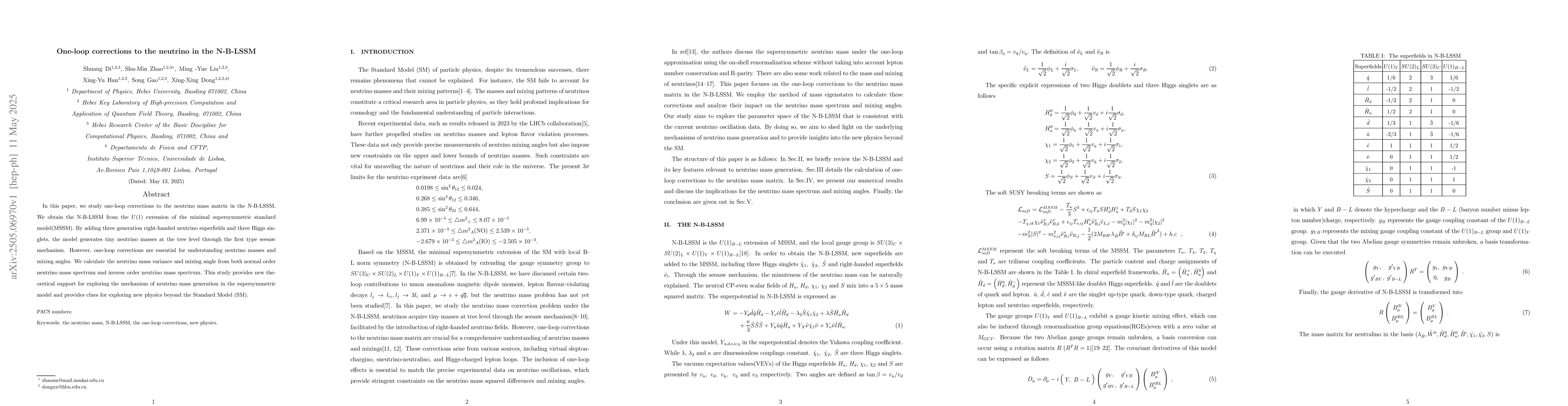 Thumbnail for One-loop corrections to the neutrino in the N-B-LSSM