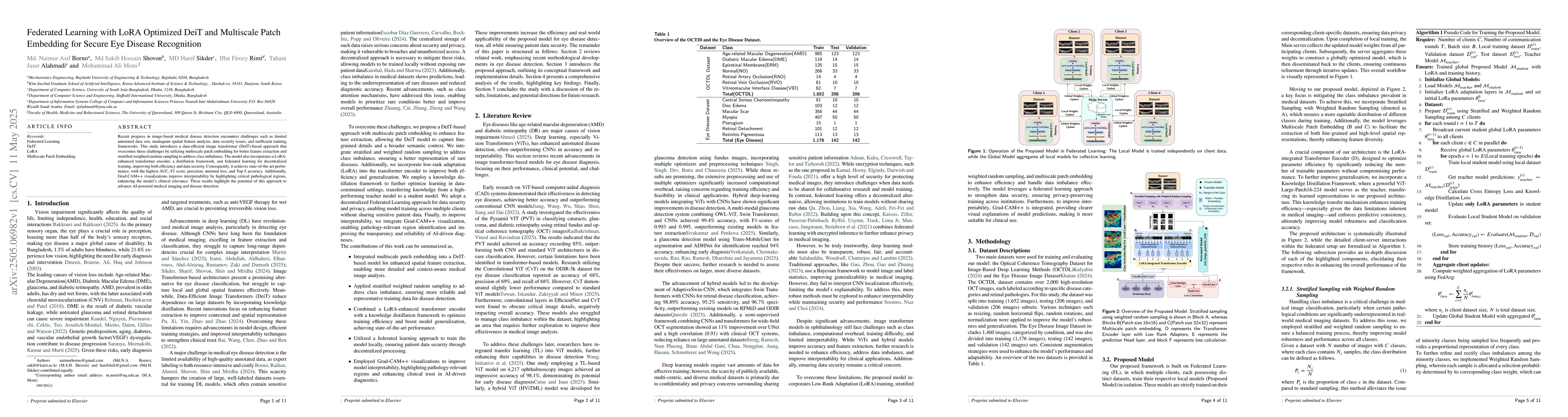 Thumbnail for Federated Learning with LoRA Optimized DeiT and Multiscale Patch
  Embedding for Secure Eye Disease Recognition