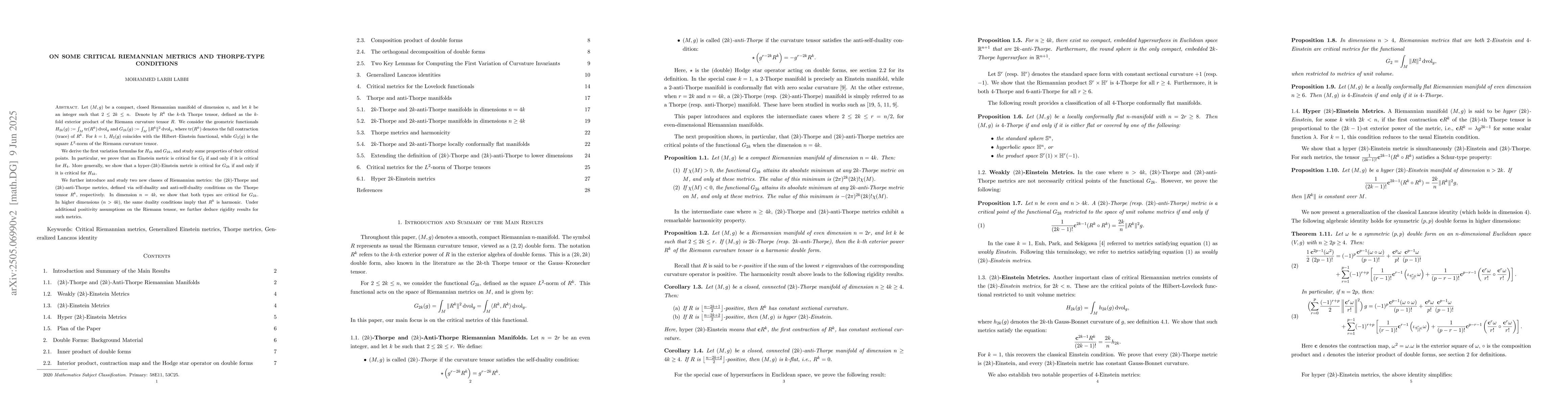 Thumbnail for On some critical Riemannian metrics and Thorpe-type conditions