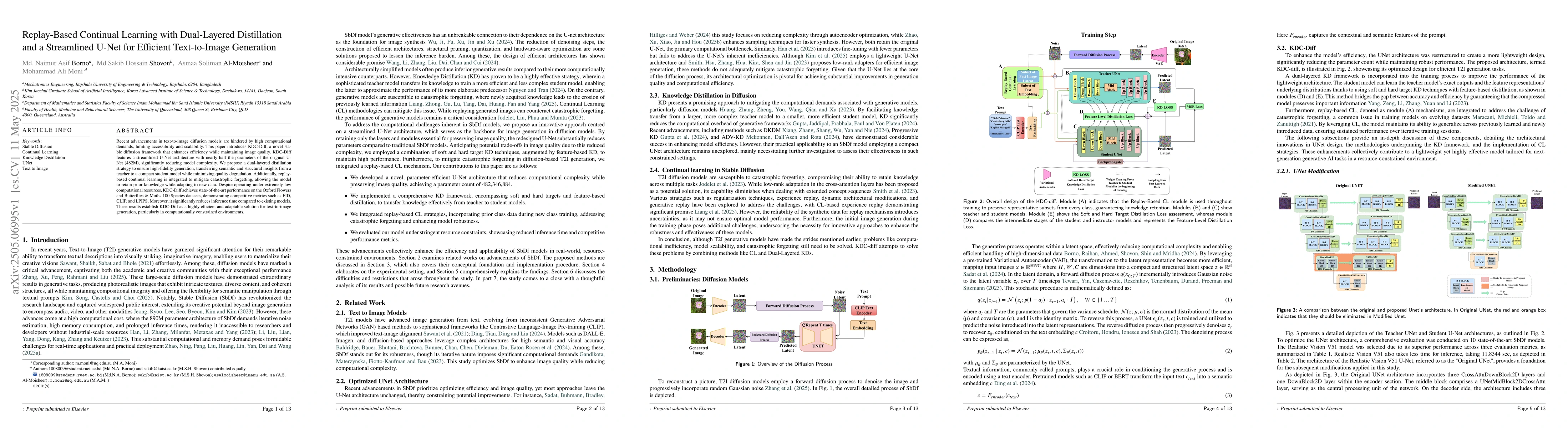 Thumbnail for Replay-Based Continual Learning with Dual-Layered Distillation and a
  Streamlined U-Net for Efficient Text-to-Image Generation