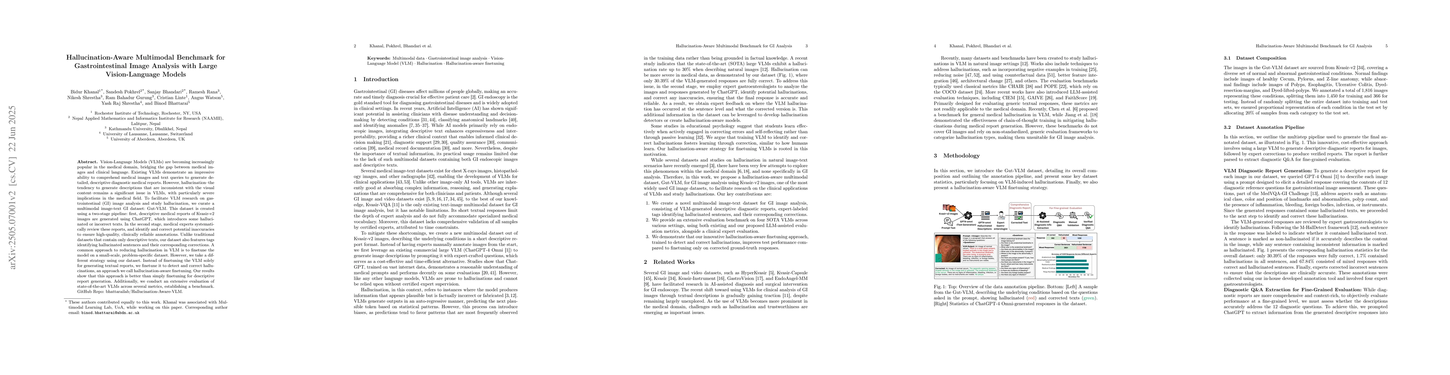 Thumbnail for Hallucination-Aware Multimodal Benchmark for Gastrointestinal Image
  Analysis with Large Vision-Language Models