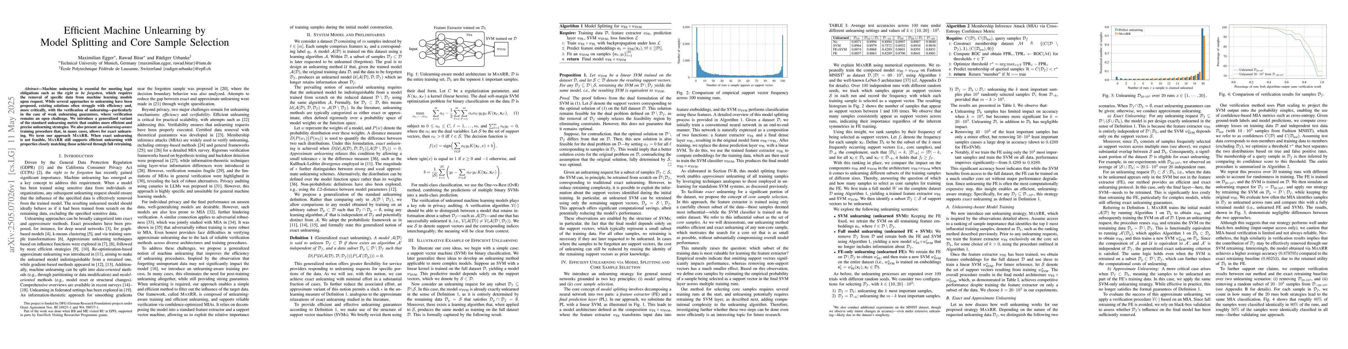 Thumbnail for Efficient Machine Unlearning by Model Splitting and Core Sample
  Selection