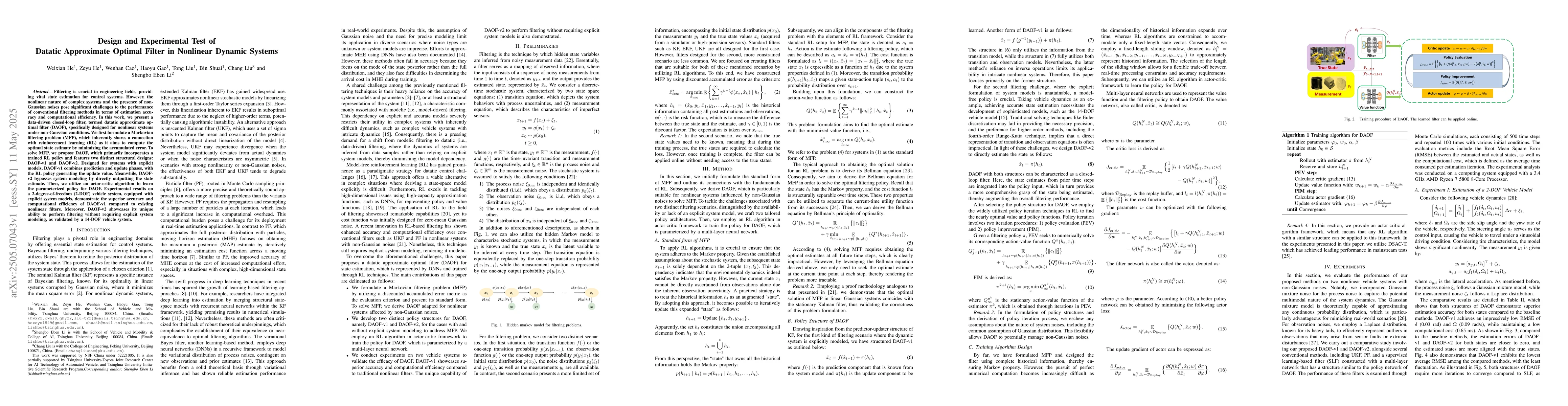 Thumbnail for Design and Experimental Test of Datatic Approximate Optimal Filter in
  Nonlinear Dynamic Systems