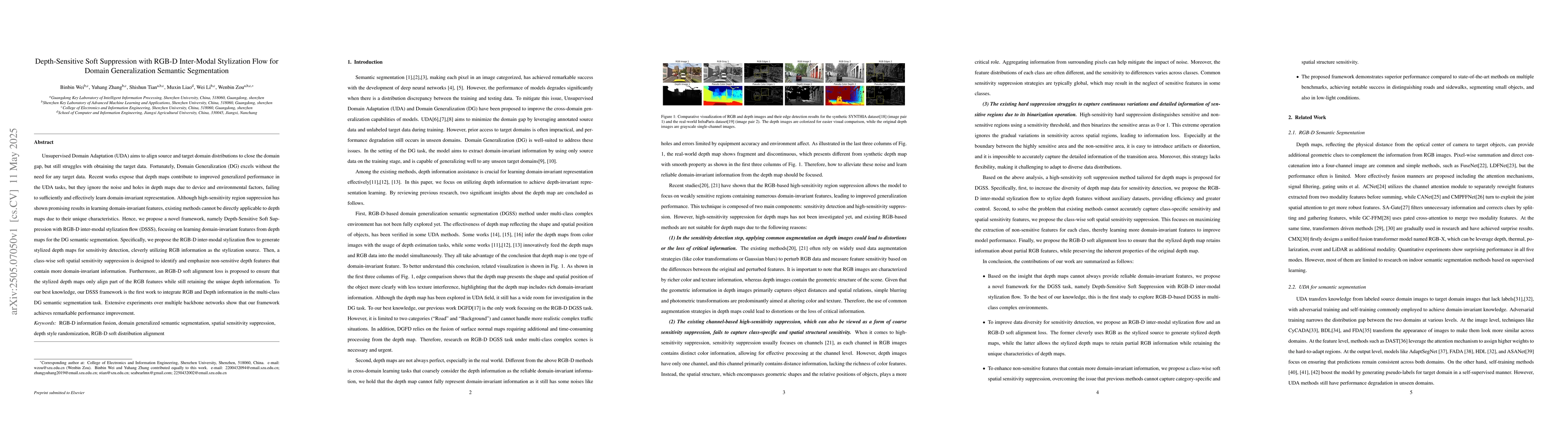Thumbnail for Depth-Sensitive Soft Suppression with RGB-D Inter-Modal Stylization Flow
  for Domain Generalization Semantic Segmentation