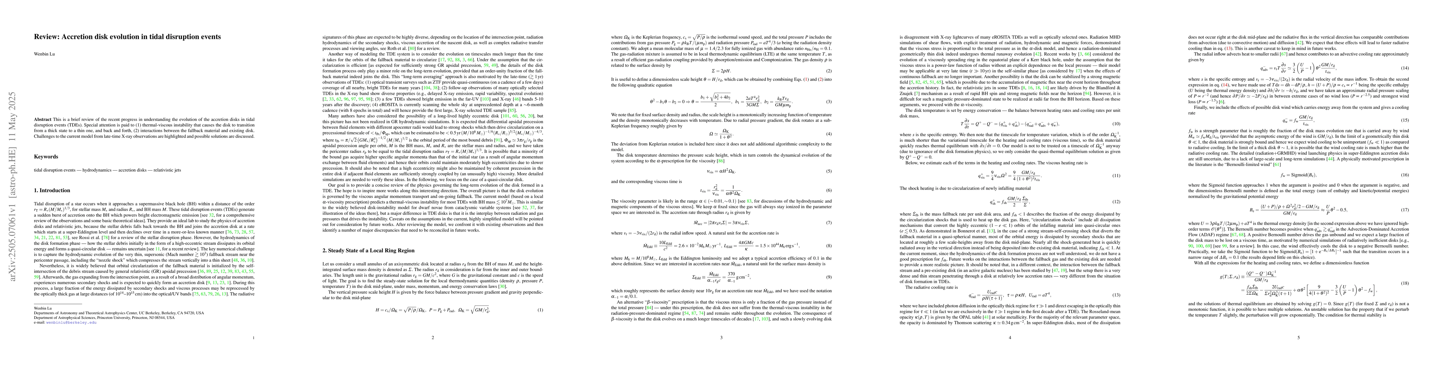 Thumbnail for Review: Accretion Disk Evolution in Tidal Disruption Events