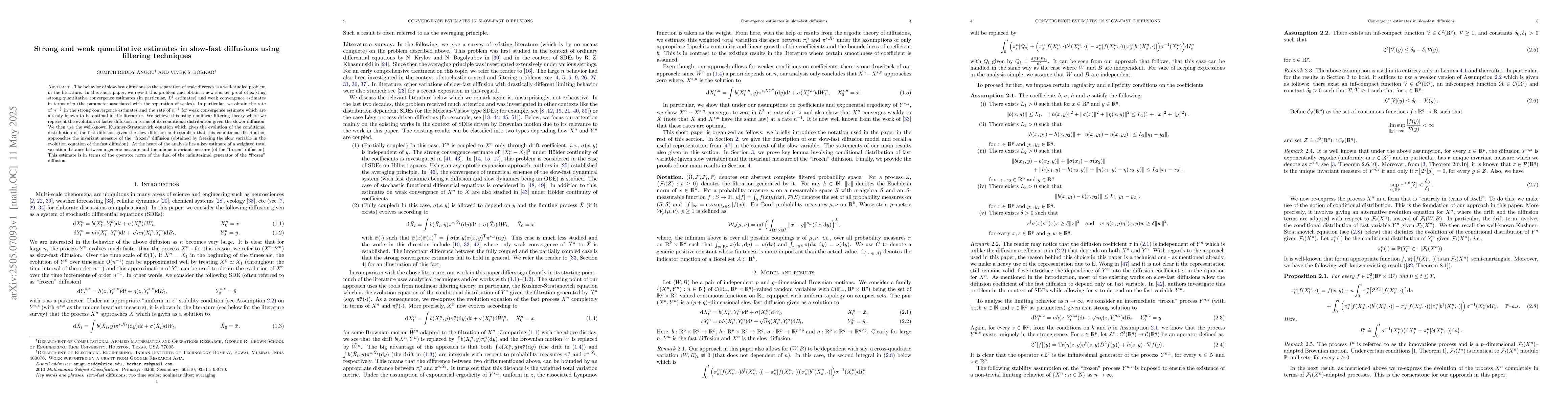 Thumbnail for Strong and weak quantitative estimates in slow-fast diffusions using
  filtering techniques