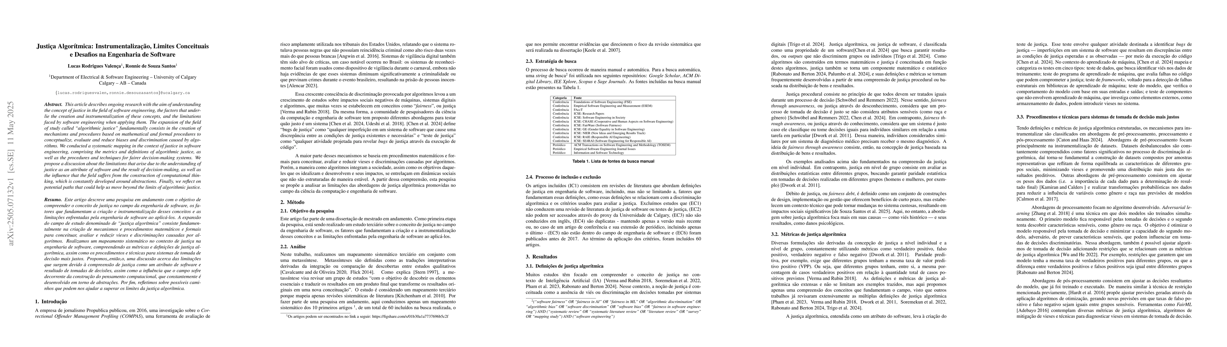 Thumbnail for Justiça Algorítmica: Instrumentalização, Limites Conceituais
  e Desafios na Engenharia de Software