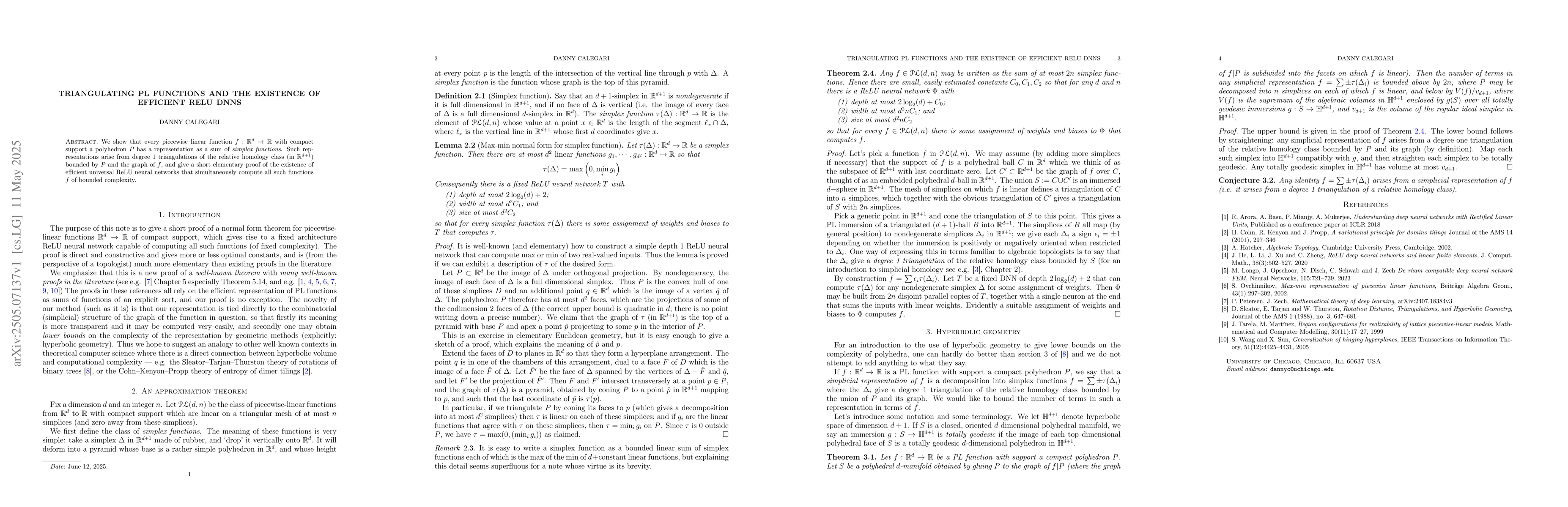 Thumbnail for Triangulating PL functions and the existence of efficient ReLU DNNs