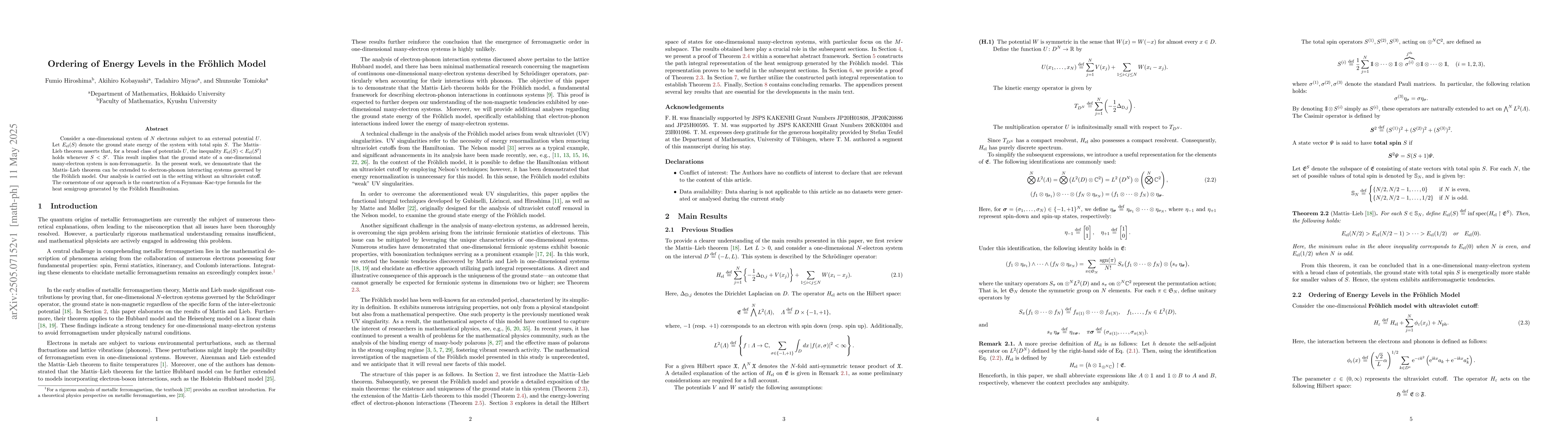 Thumbnail for Ordering of Energy Levels in the Fröhlich Model
